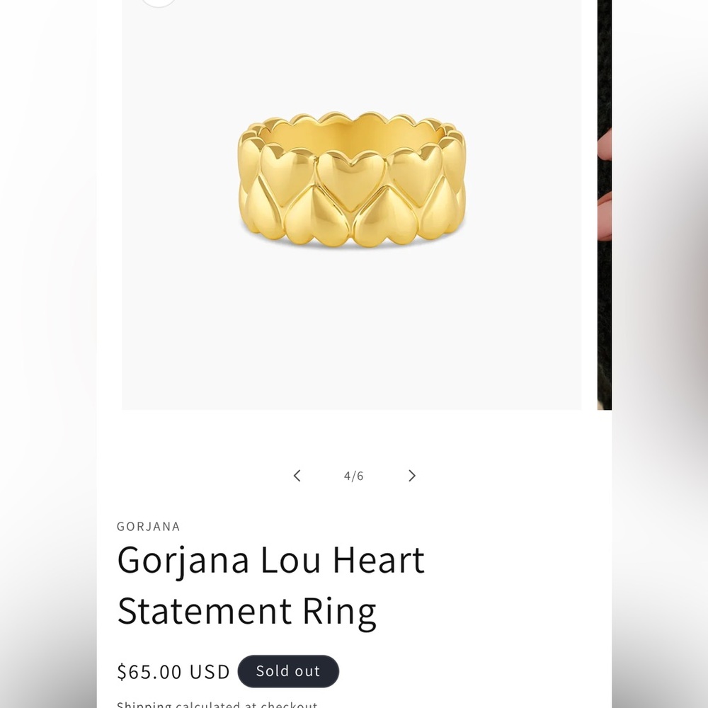 Gorjana Lou Heart Statement Ring Size 7 - Picture 6 of 8